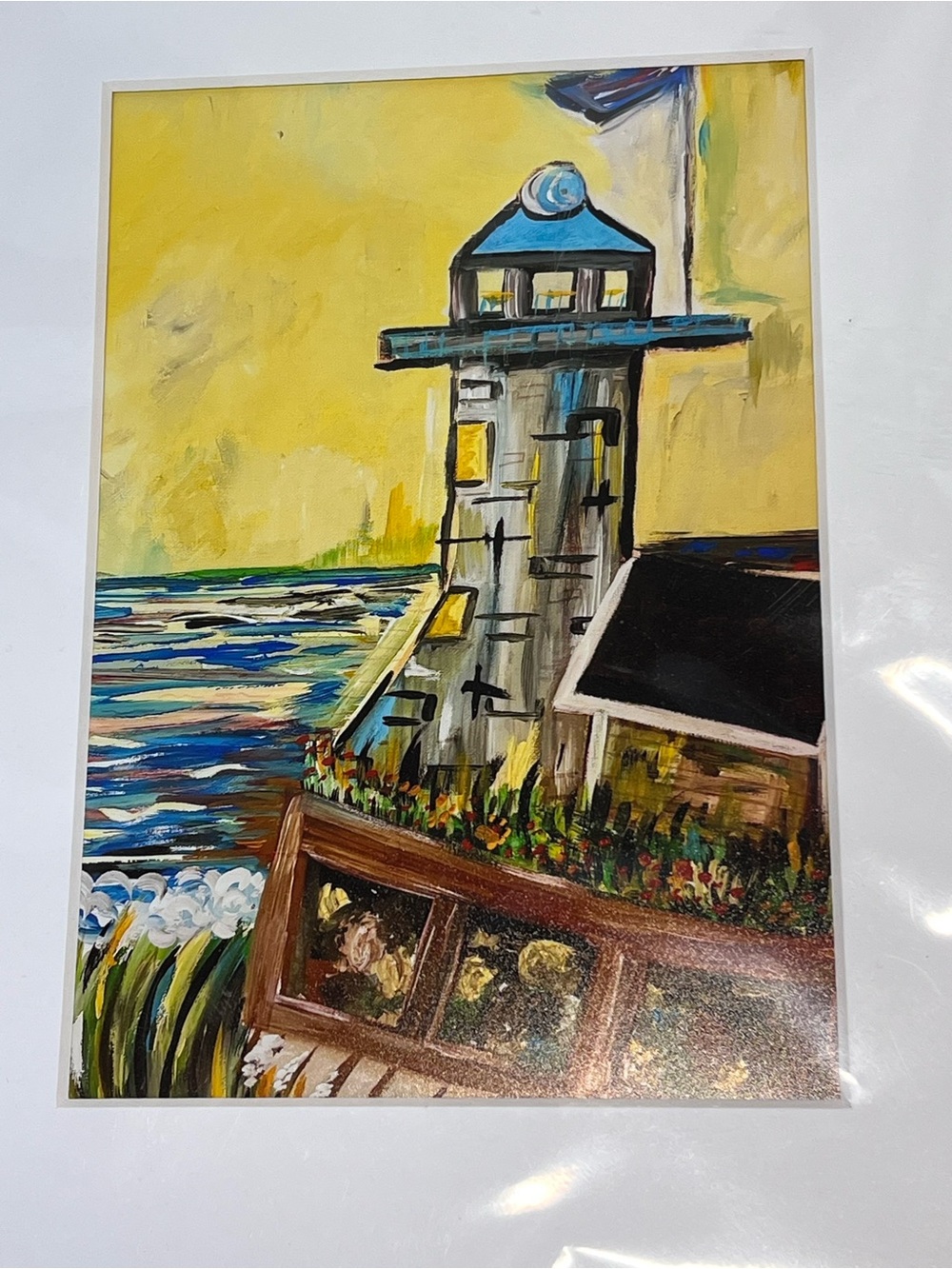 Coastal Lighthouse Art Print 8x10 Matted Nautical Beach Wall Decor by Paintings